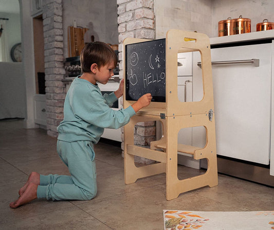 4 in 1 Kitchen Tower, Desk, Step Stool and Chalkboard by Avenlur