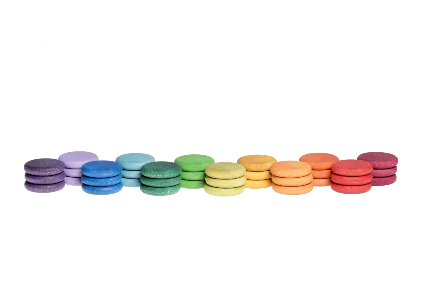 Grapat Wood Coloured Rainbow Coins - 12 Colours (36 Pieces)