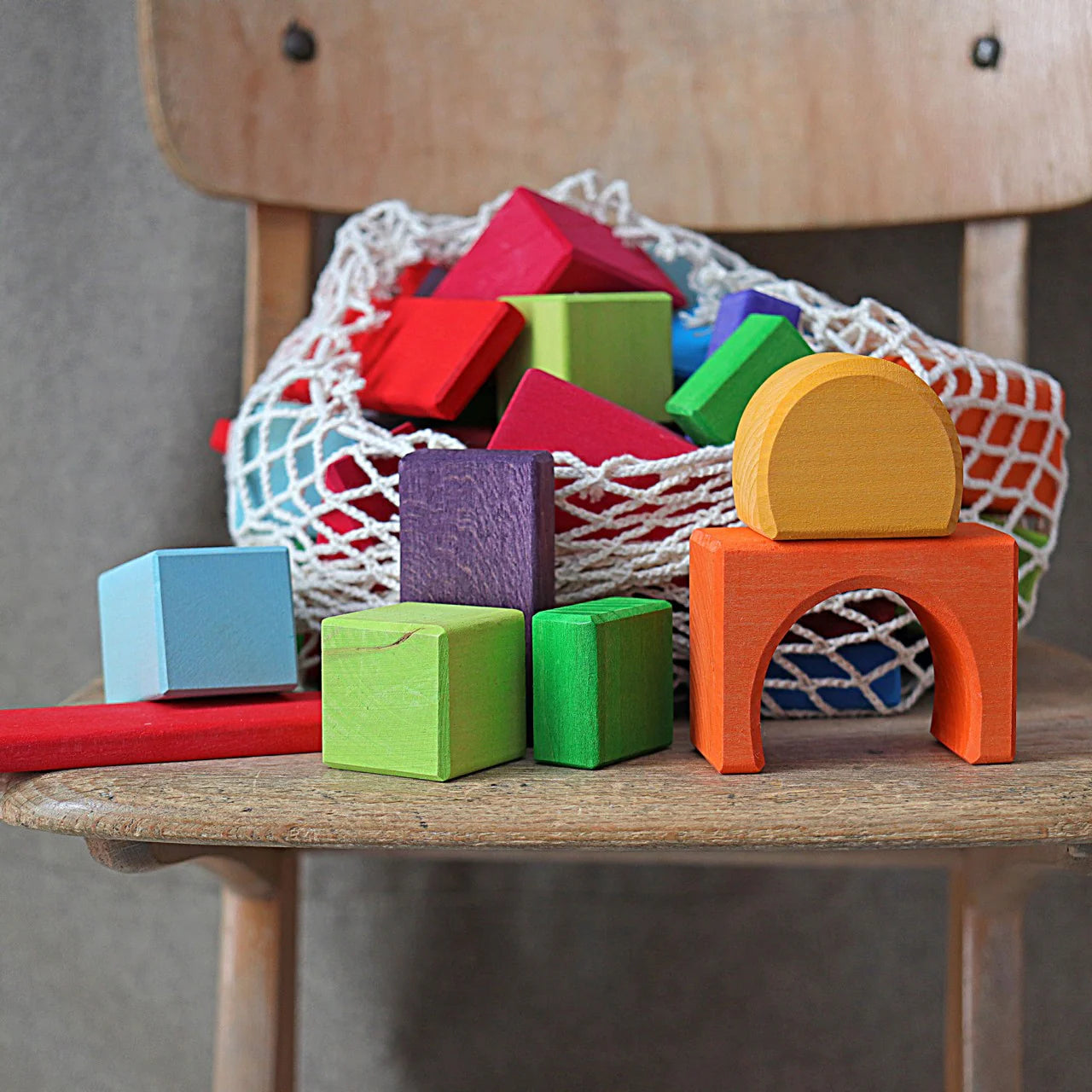 Grimm's - Geometrical Blocks (60 pcs) in Net Bag