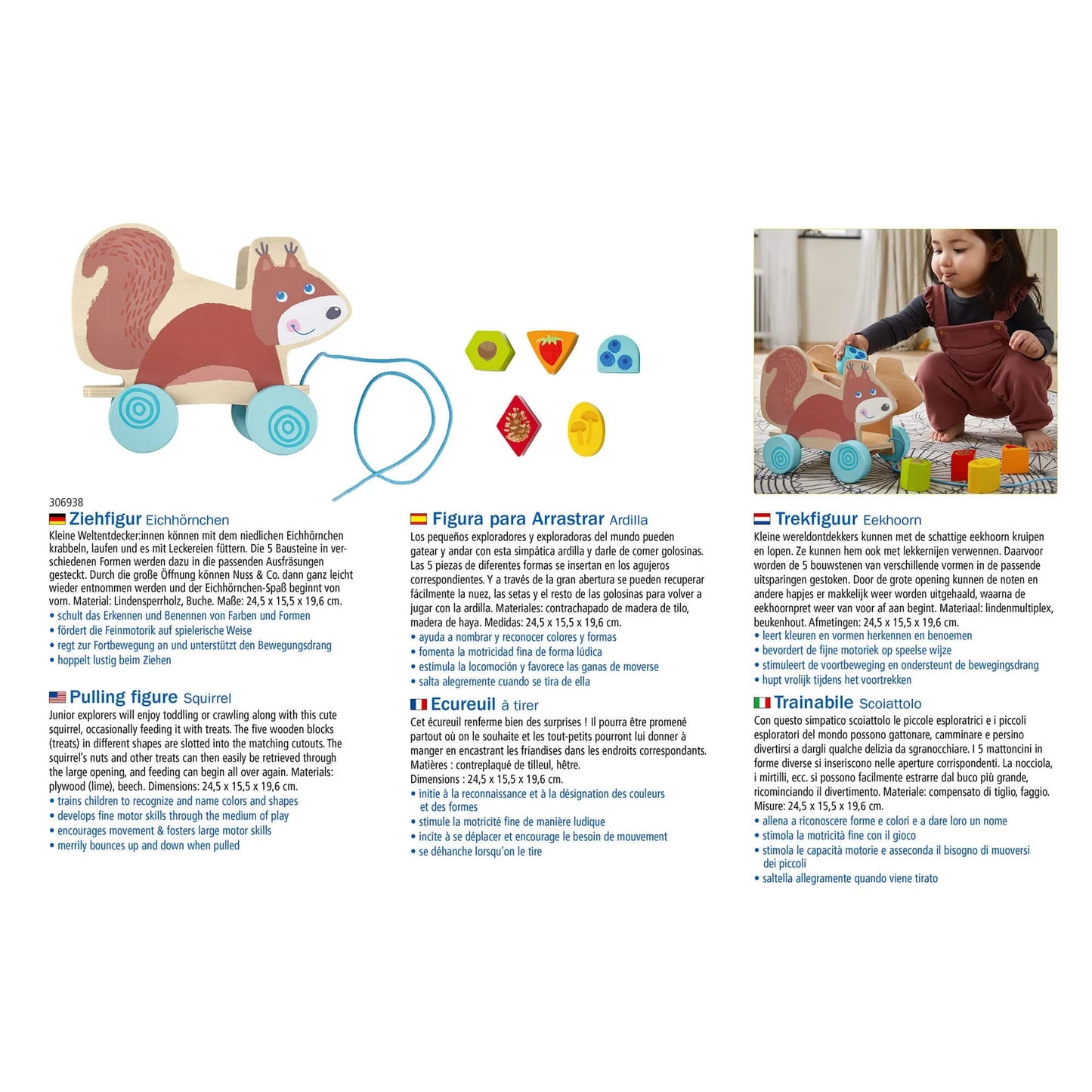 HABA Boîte de tri de jouets à tirer écureuil