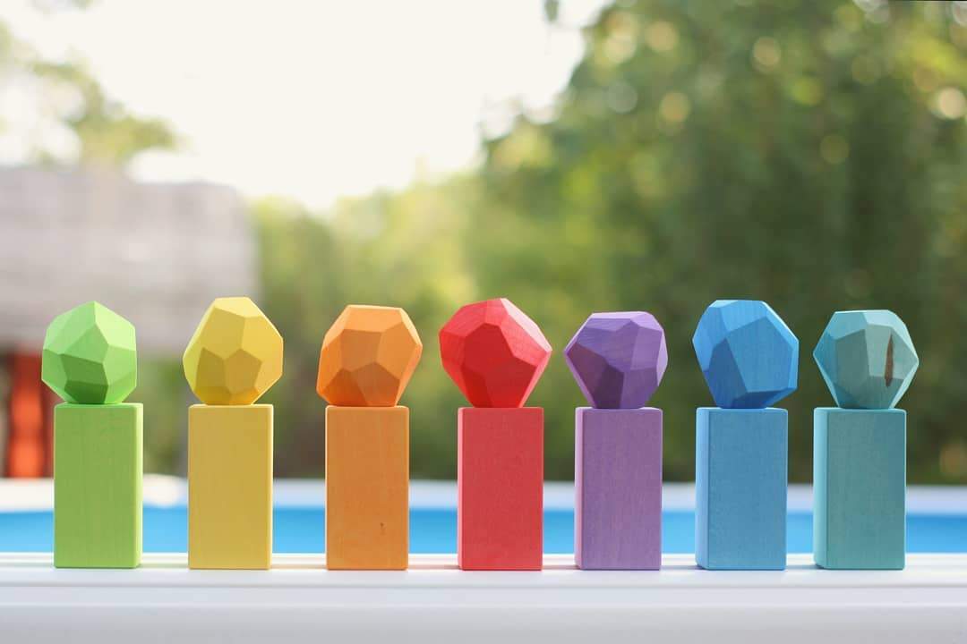 Ocamora 'Teniques' Stacking Stones - Coloured (7 pieces) - Wood Wood Toys Canada's Favourite Montessori Toy Store