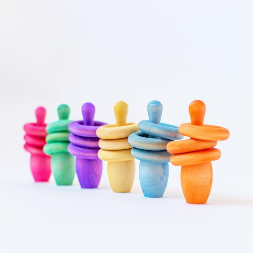 Rainbow Pin & Ring Stacking Set by Legacy Learning Academy - Wood Wood Toys Canada's Favourite Montessori Toy Store
