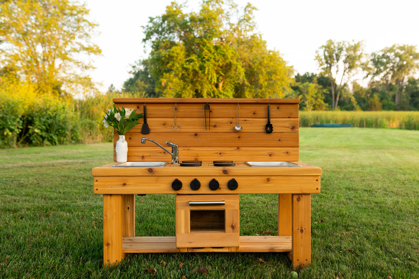 Centered Simple Kitchen with Oven (Stainless steel sinks and faucet)
