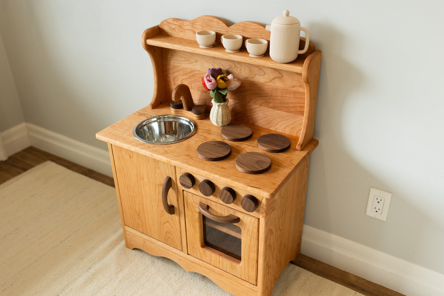 Cherry Hardwood Play Kitchen - Handmade in Canada
