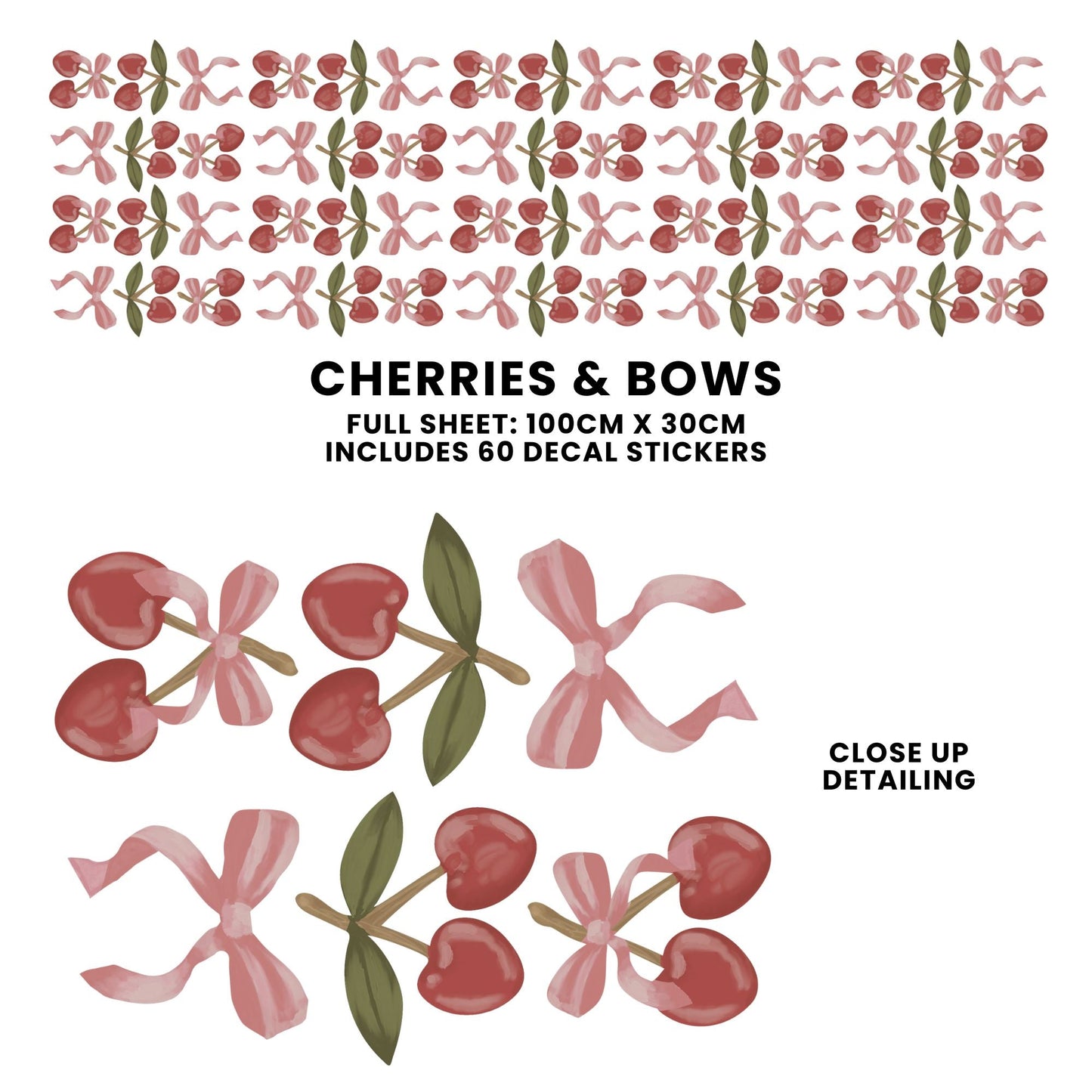 Peel & Stick Fabric Wall Stickers - Cherries & Bows