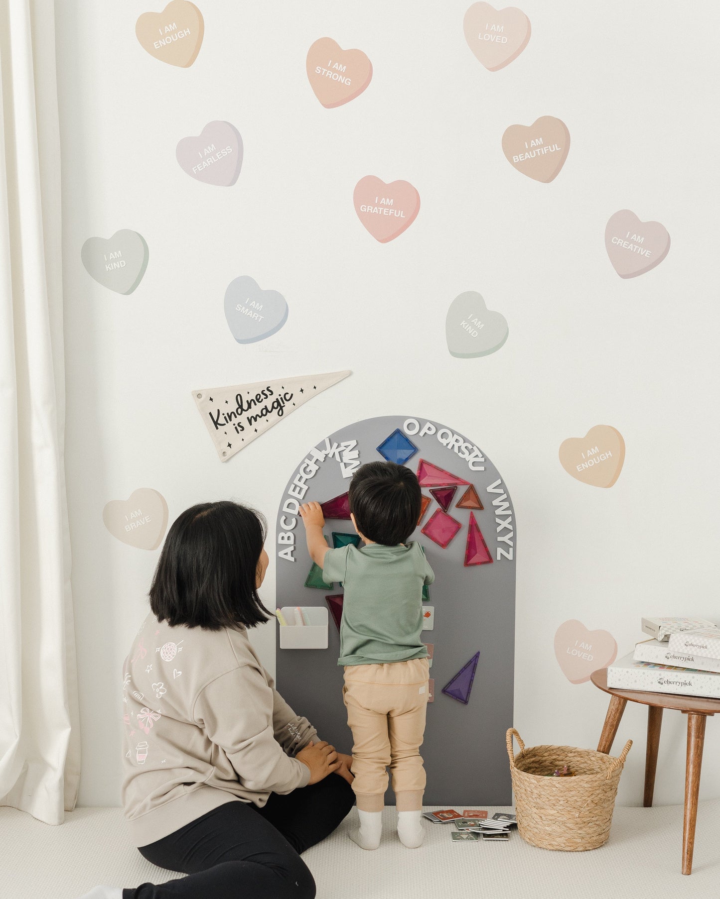 Peel & Stick Fabric Wall Stickers - Affirmation Candy Hearts (Muted)