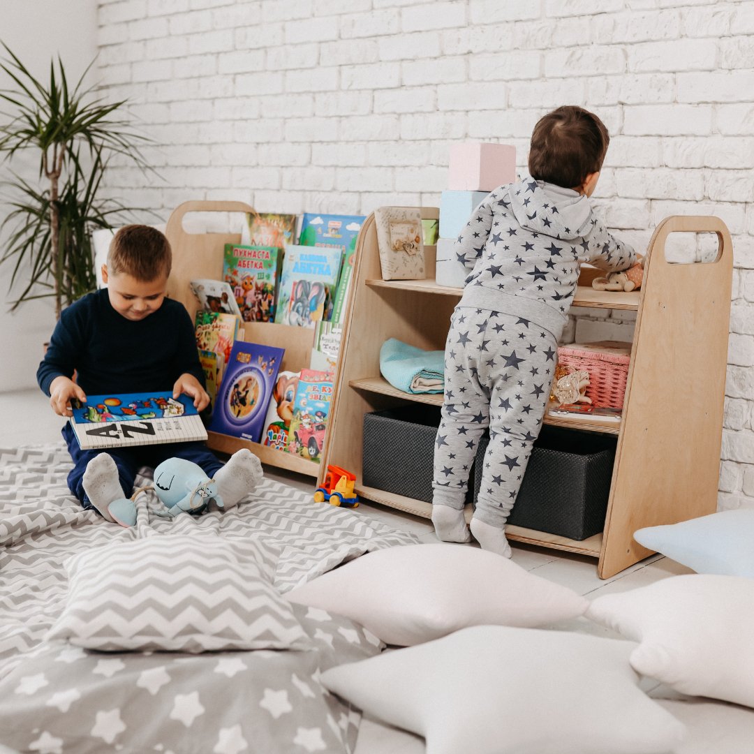 Ensemble d'étagères Montessori 2 en 1 : bibliothèque + étagère à jouets – Beige