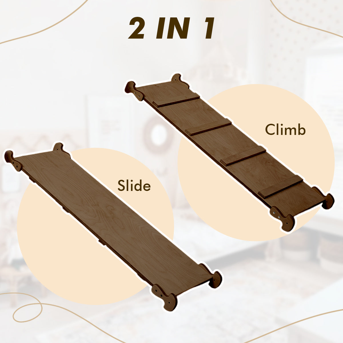 Ensemble d'escalade Montessori 3 en 1 : échelle triangulaire + arche en bois + planche coulissante – Chocolat NOUVEAU