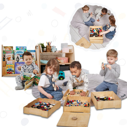 Ensemble d'étagères Montessori 3 en 1 : bibliothèque + étagère à jouets + trieur Lego