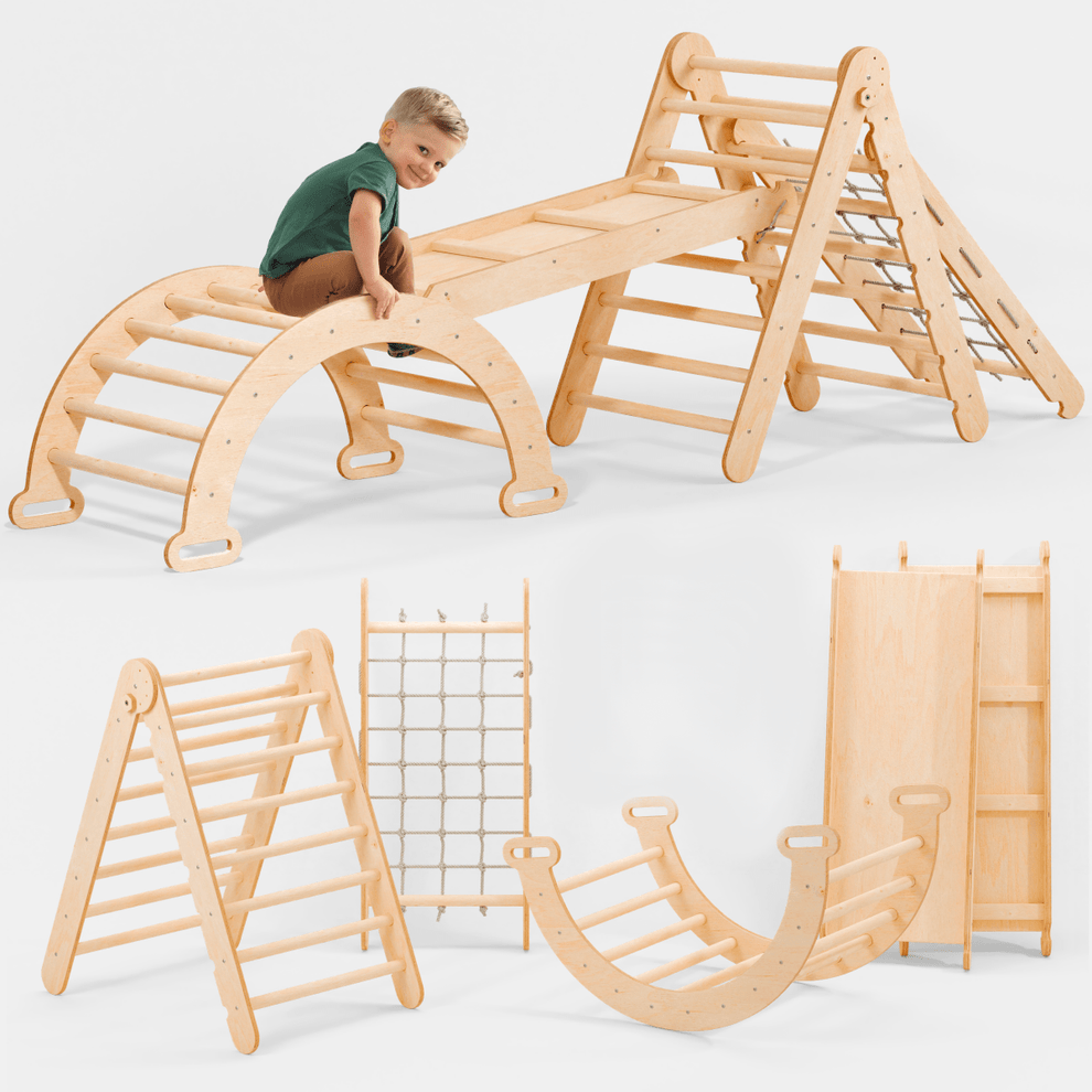 4in1 Montessori Climbing Frame Set: Triangle Ladder + Arch/Rocker + Sl ...