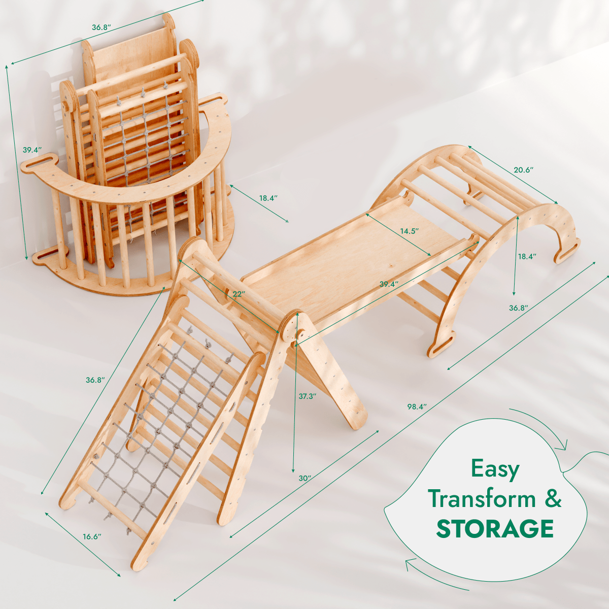 4in1 Montessori Climbing Frame Set: Triangle Ladder + Arch/Rocker + Sl ...