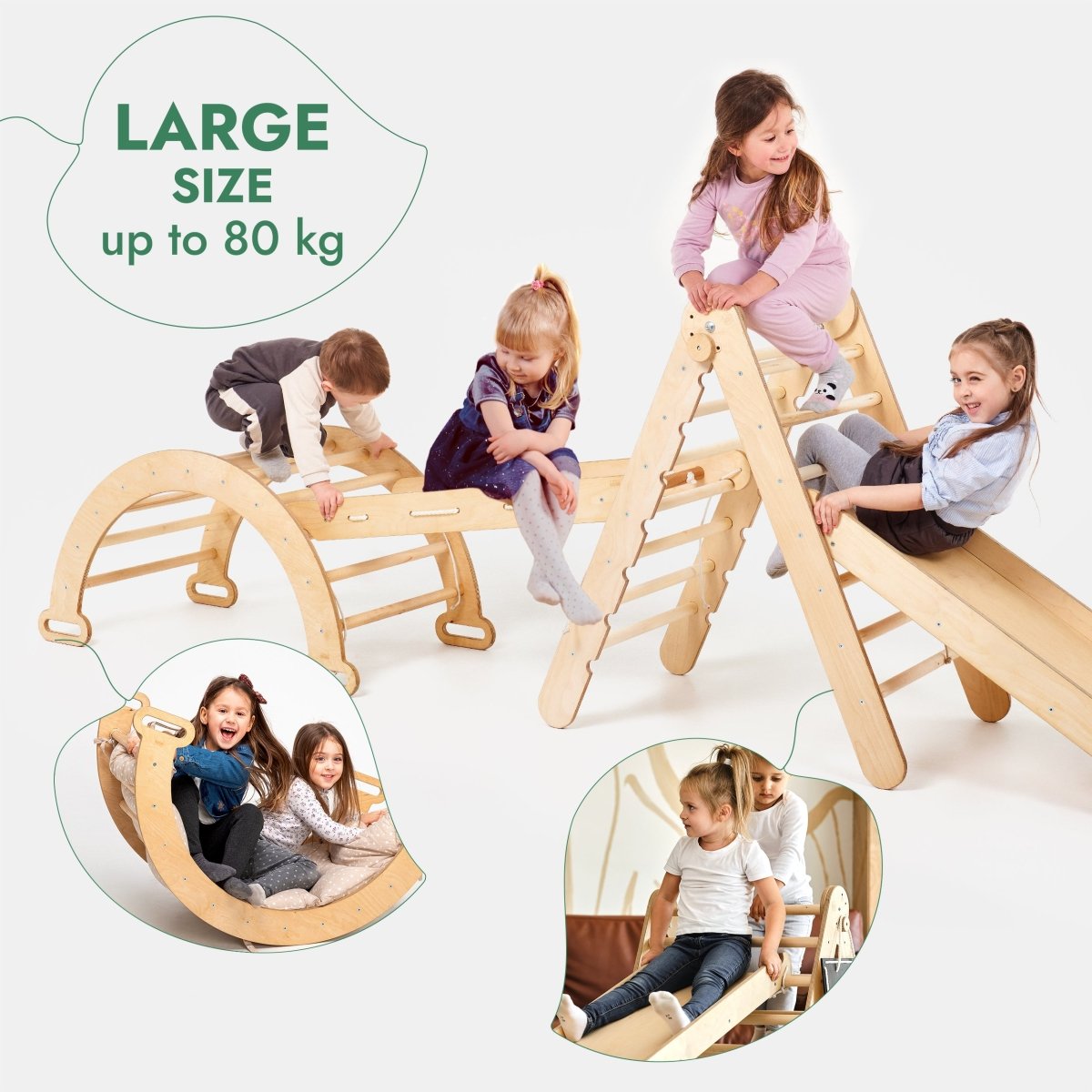 4in1 Montessori Climbing Frame Set: Triangle Ladder + Arch/Rocker + Sl ...