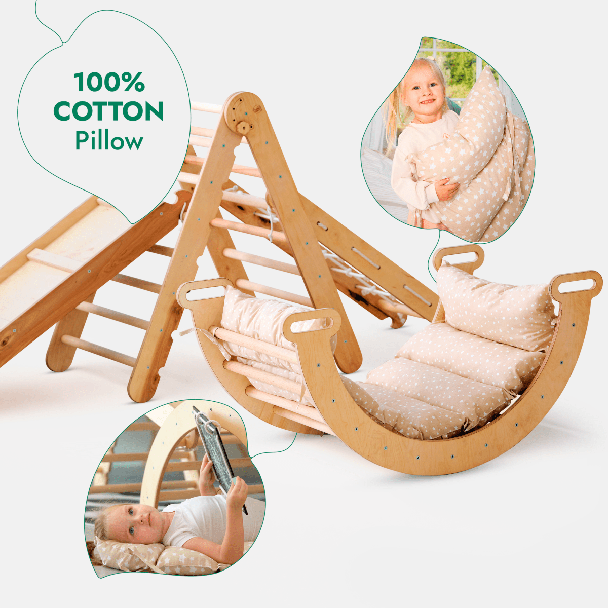 5in1 Montessori Climbing Frame Set: Triangle Ladder + Arch/Rocker + Sl ...