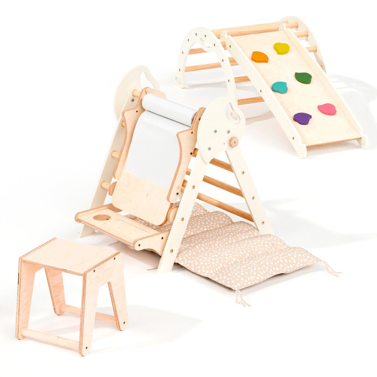 5in1 Montessori Climbing Set: Pikler Triangle, Arch, Slide Board, Art Addition and Cushion for Toddlers (1–3 Years)