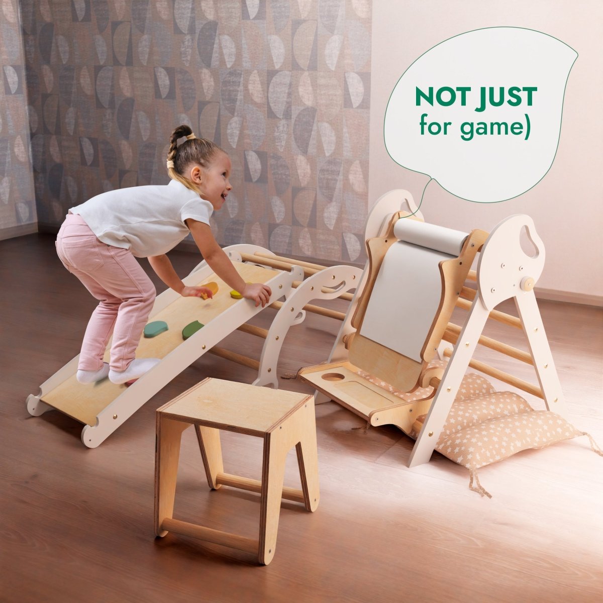 5in1 Montessori Climbing Set: Pikler Triangle, Arch, Slide Board, Art Addition and Cushion for Toddlers (1–3 Years)