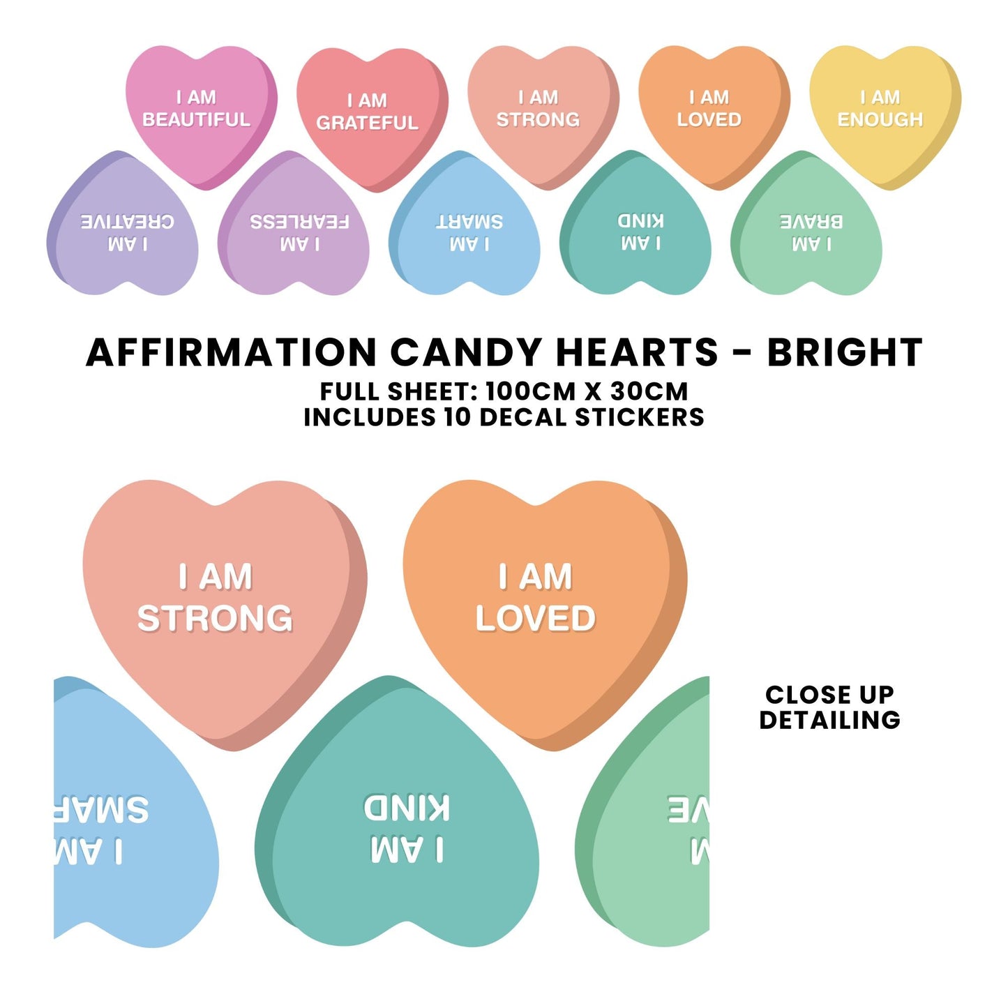 Peel & Stick Fabric Wall Stickers - Affirmation Candy Hearts (Bright)