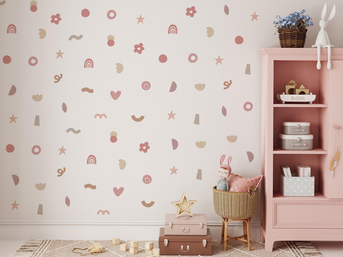 Peel & Stick Fabric Wall Stickers - Abstract Shapes (Girly)