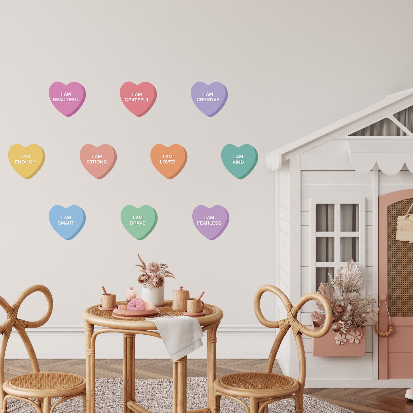 Peel & Stick Fabric Wall Stickers - Affirmation Candy Hearts (Bright)
