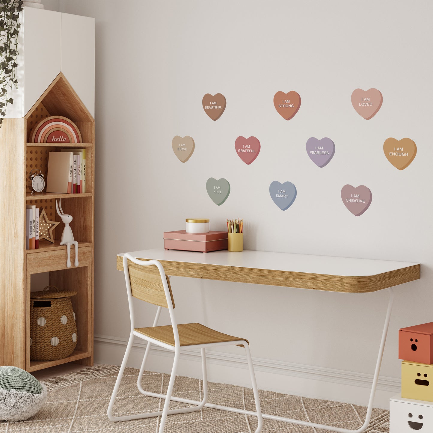 Peel & Stick Fabric Wall Stickers - Affirmation Candy Hearts (Muted)