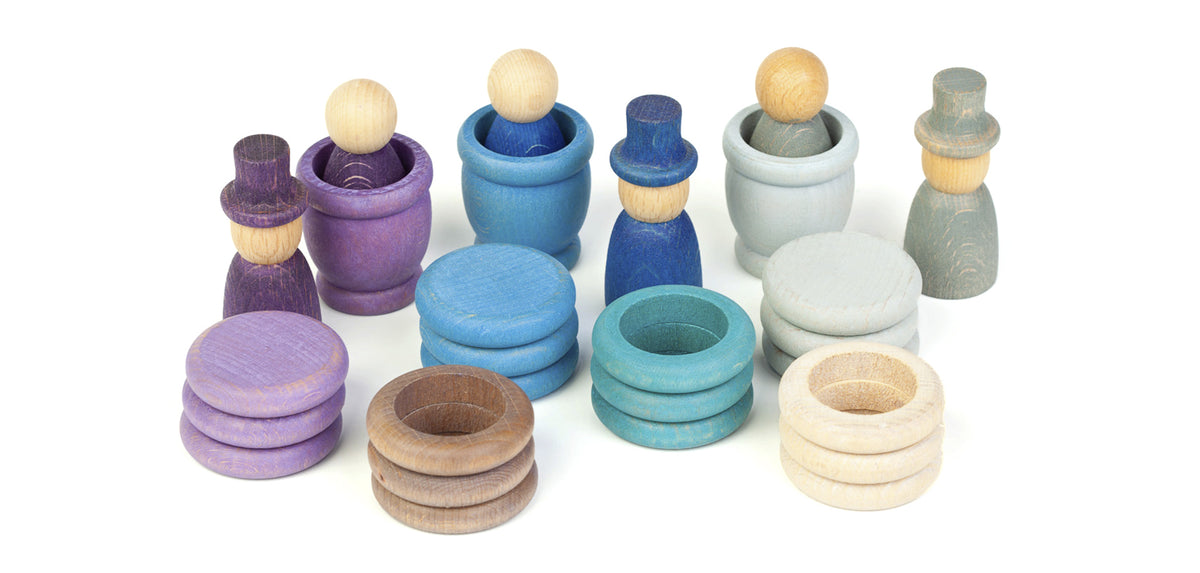 Grapat Wood Winter Coloured Nins, Mates and Coins "Aguamarina"