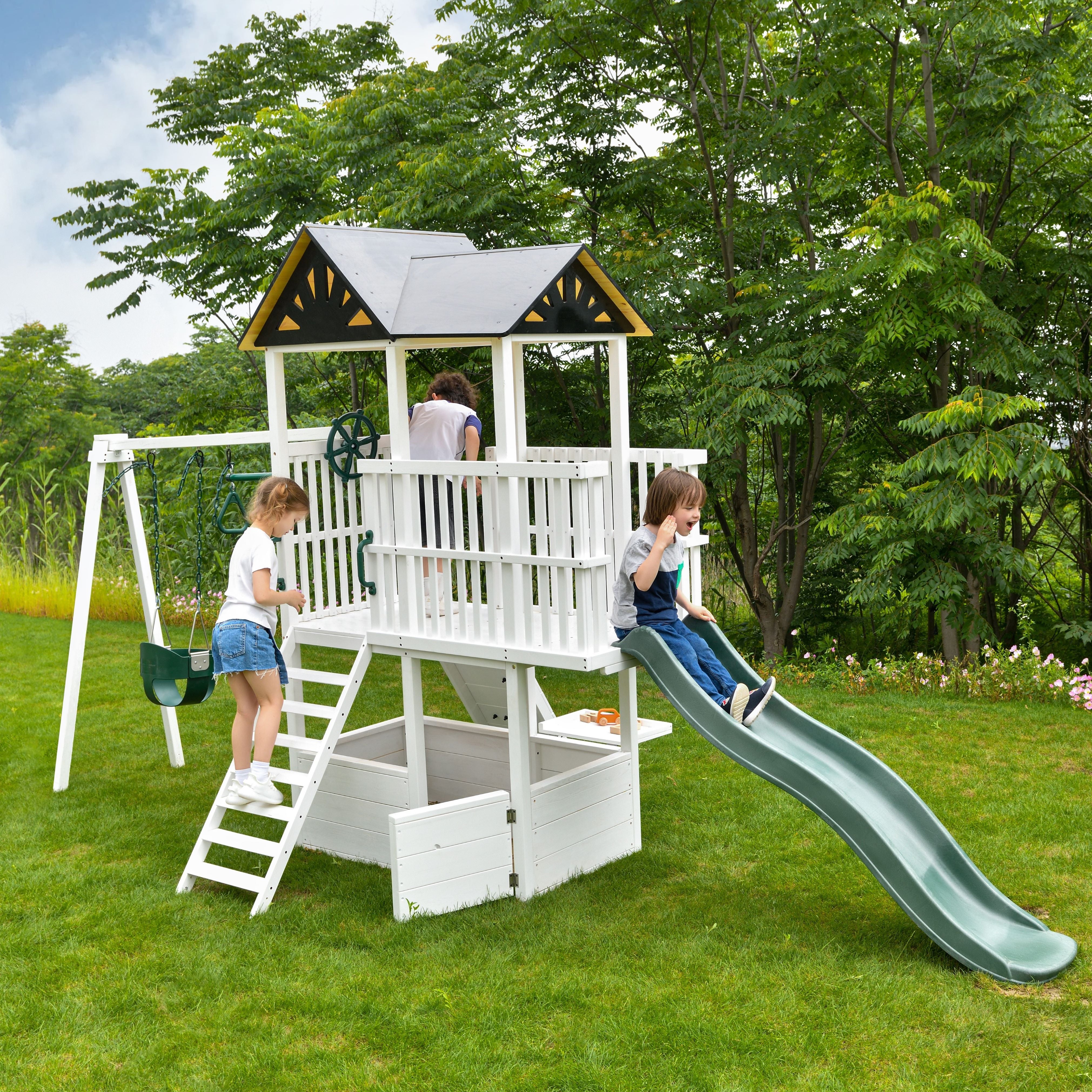 Craftsman Modern Backyard Outdoor Swing Set by Avenlur Wood Wood Toys