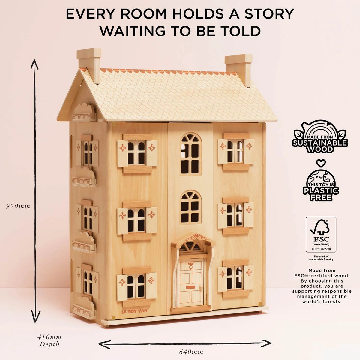 Grand Natural Wood Dolls House - by Le Toy Van