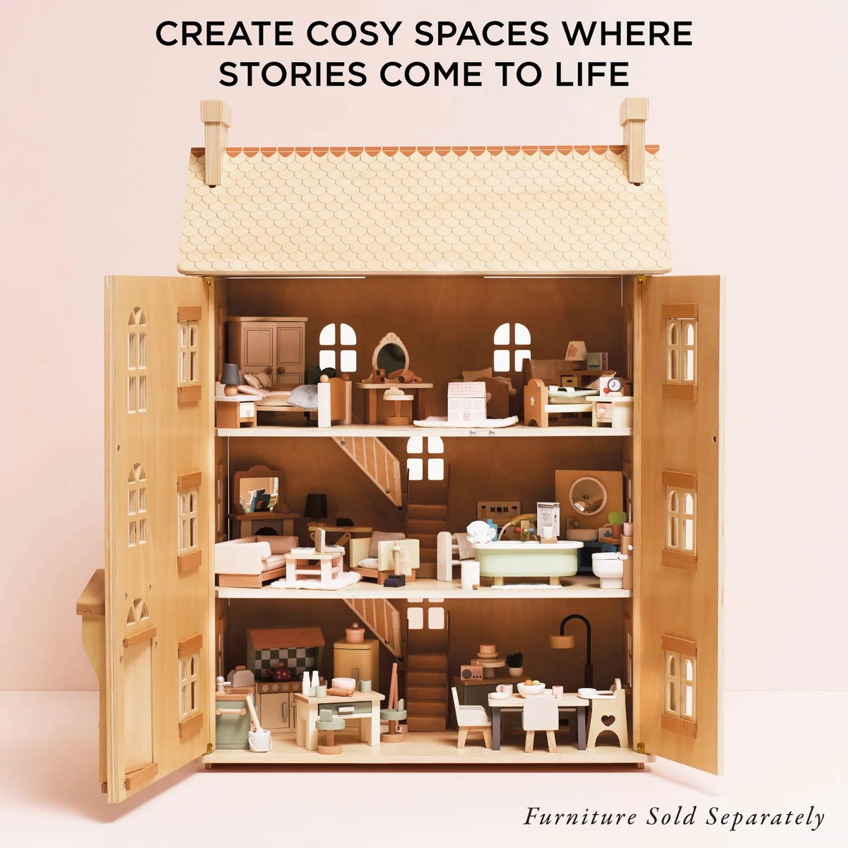 Grand Natural Wood Dolls House - by Le Toy Van