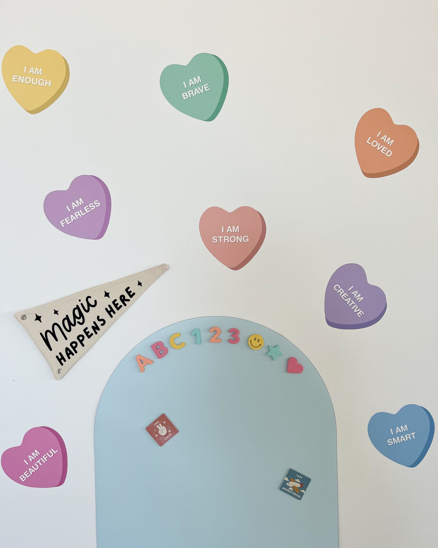 Peel & Stick Fabric Wall Stickers - Affirmation Candy Hearts (Bright)