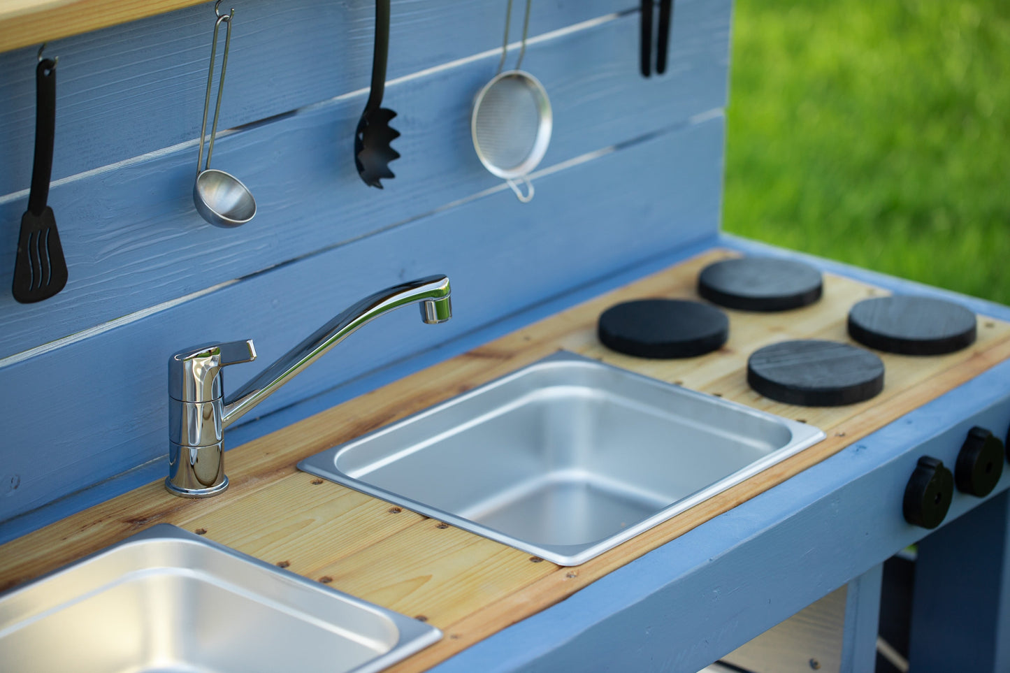 Painted Mud Kitchen with Oven and Working Sink