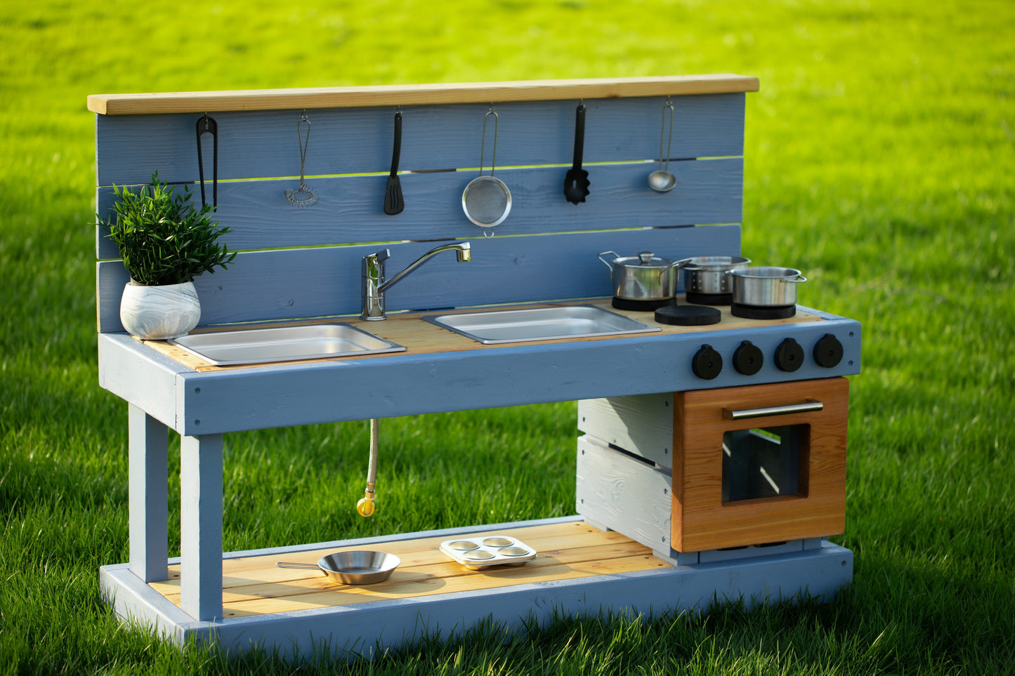 Painted Mud Kitchen with Oven and Working Sink