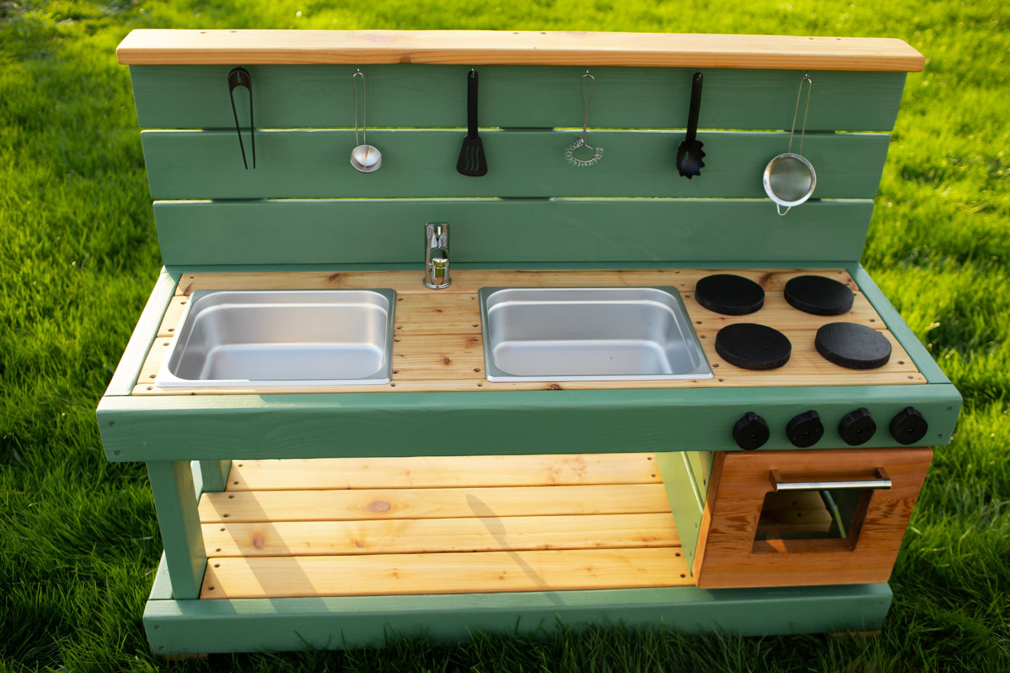 Painted Mud Kitchen with Oven and Working Sink