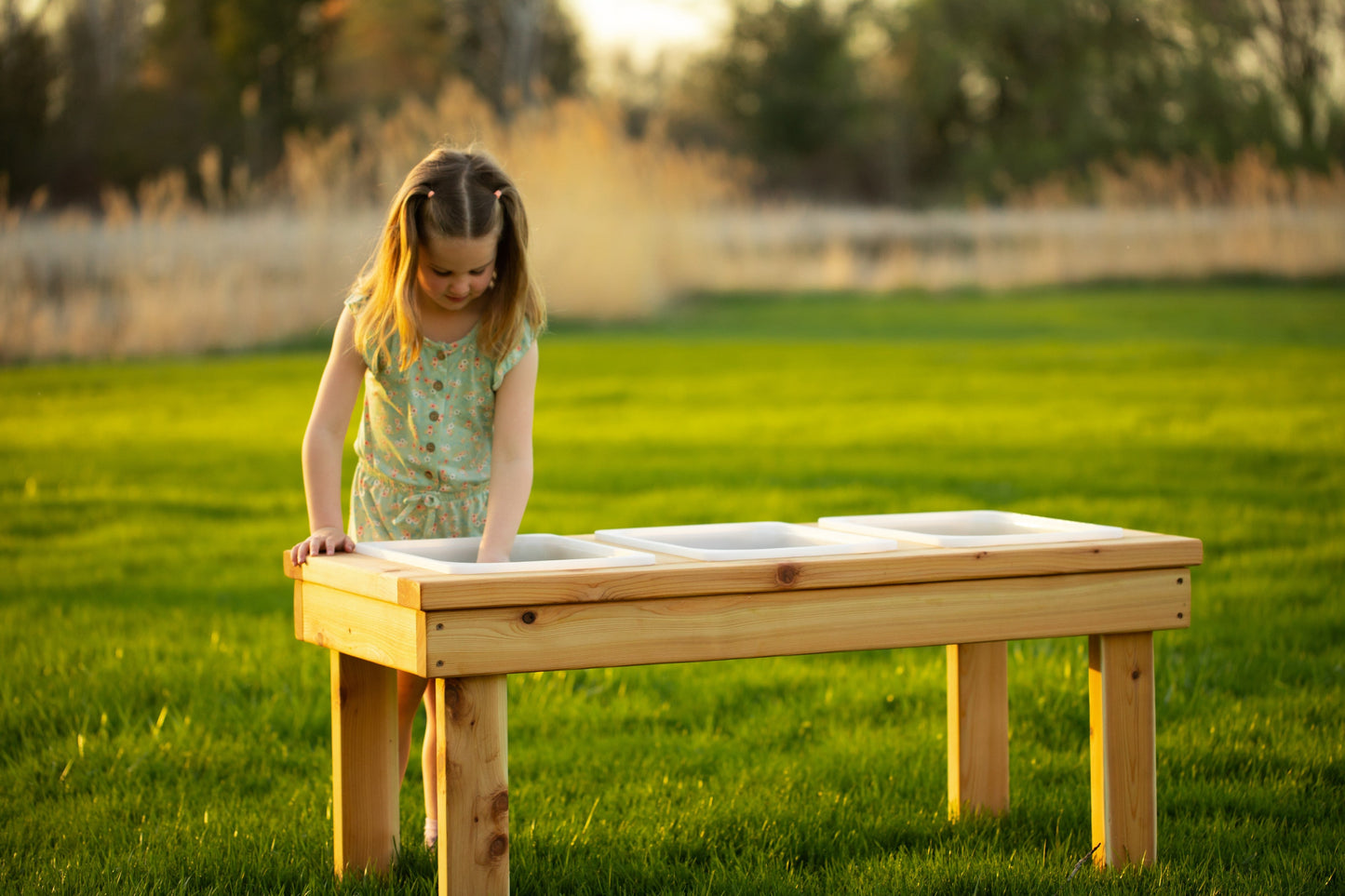 Table sensorielle à trois bacs pour intérieur/extérieur 