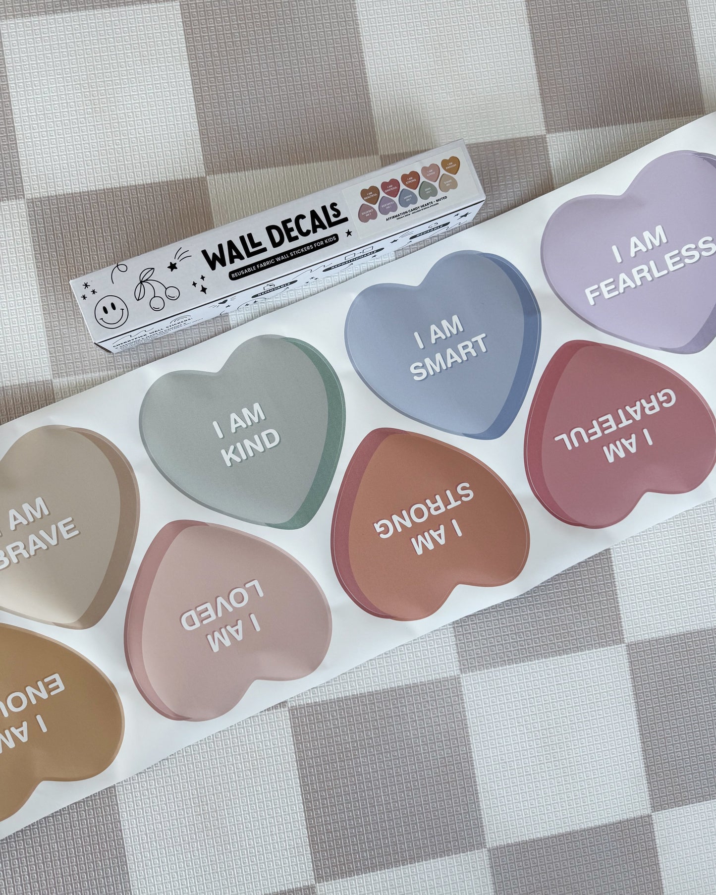 Peel & Stick Fabric Wall Stickers - Affirmation Candy Hearts (Muted)