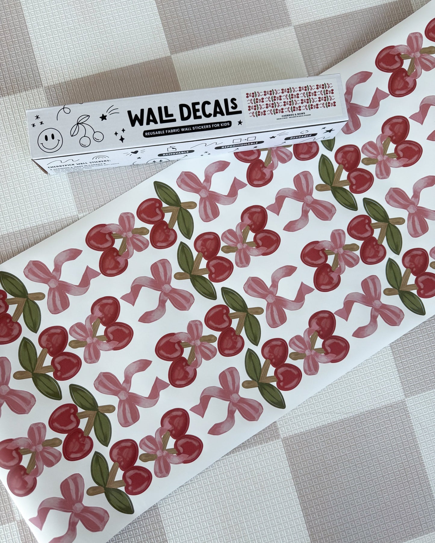 Peel & Stick Fabric Wall Stickers - Cherries & Bows