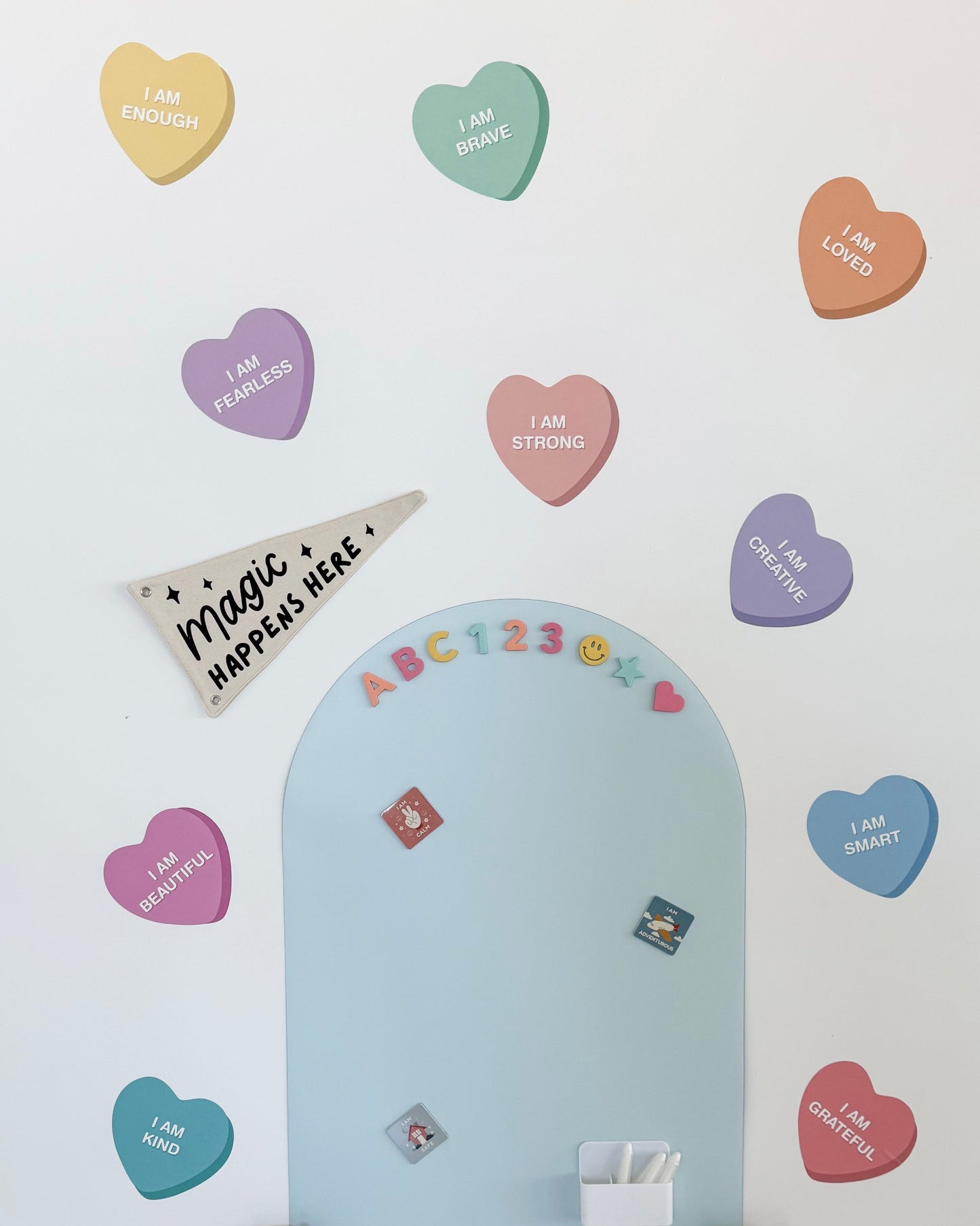 Peel & Stick Fabric Wall Stickers - Affirmation Candy Hearts (Bright)