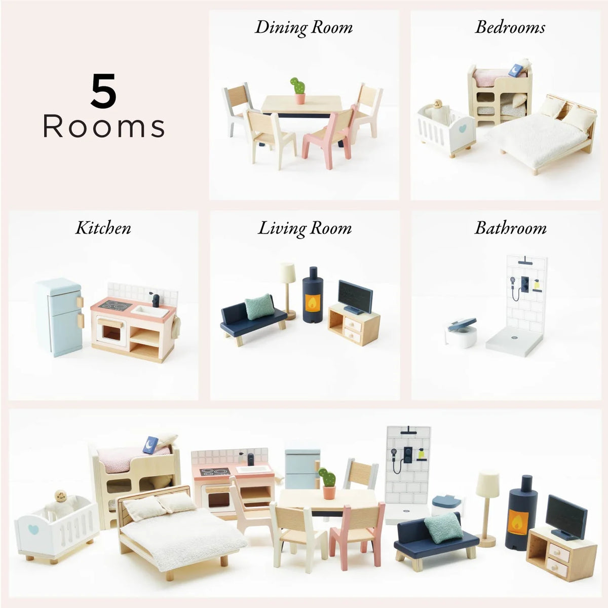 Complete Dolls House Furniture Set - Miniature Play House Furniture by Le Toy Van