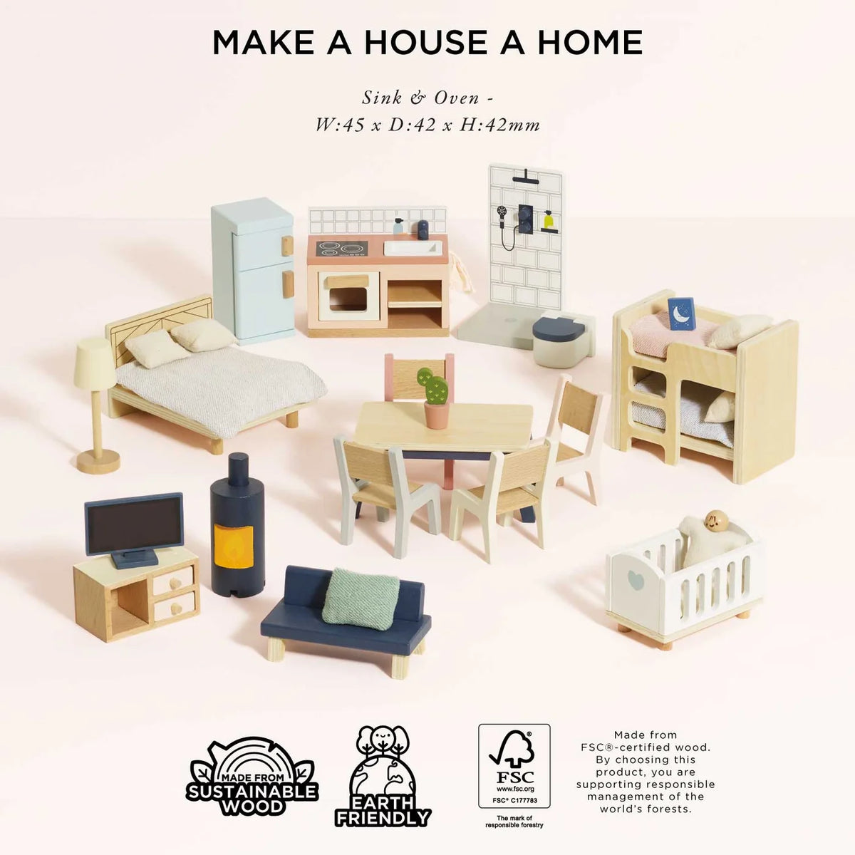 Complete Dolls House Furniture Set - Miniature Play House Furniture by Le Toy Van