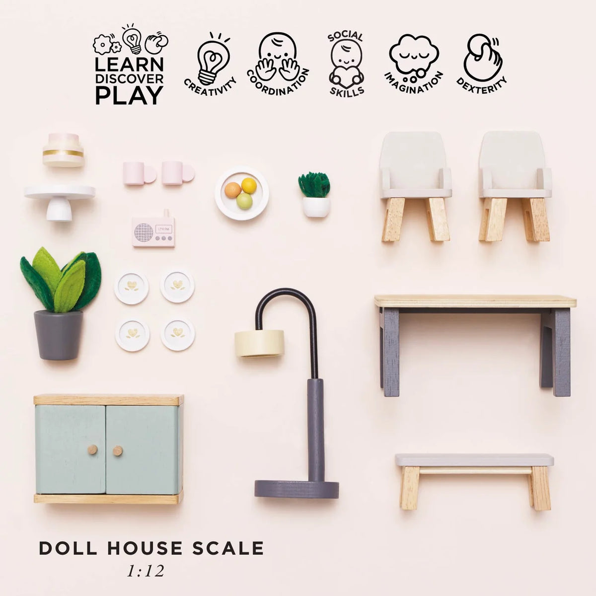 Dolls House Dining Room Furniture Set - Miniature Play House Furniture by Le Toy Van