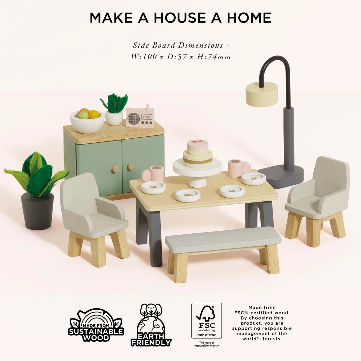 Dolls House Dining Room Furniture Set - Miniature Play House Furniture by Le Toy Van