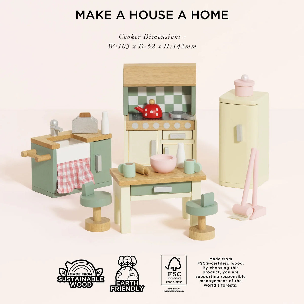 Dolls House Kitchen Furniture Set - Miniature Play House Furniture by Le Toy Van