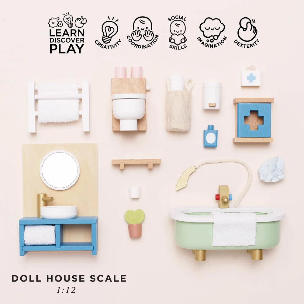 Dolls House Bathroom Furniture Set - Miniature Play House Furniture by Le Toy Van