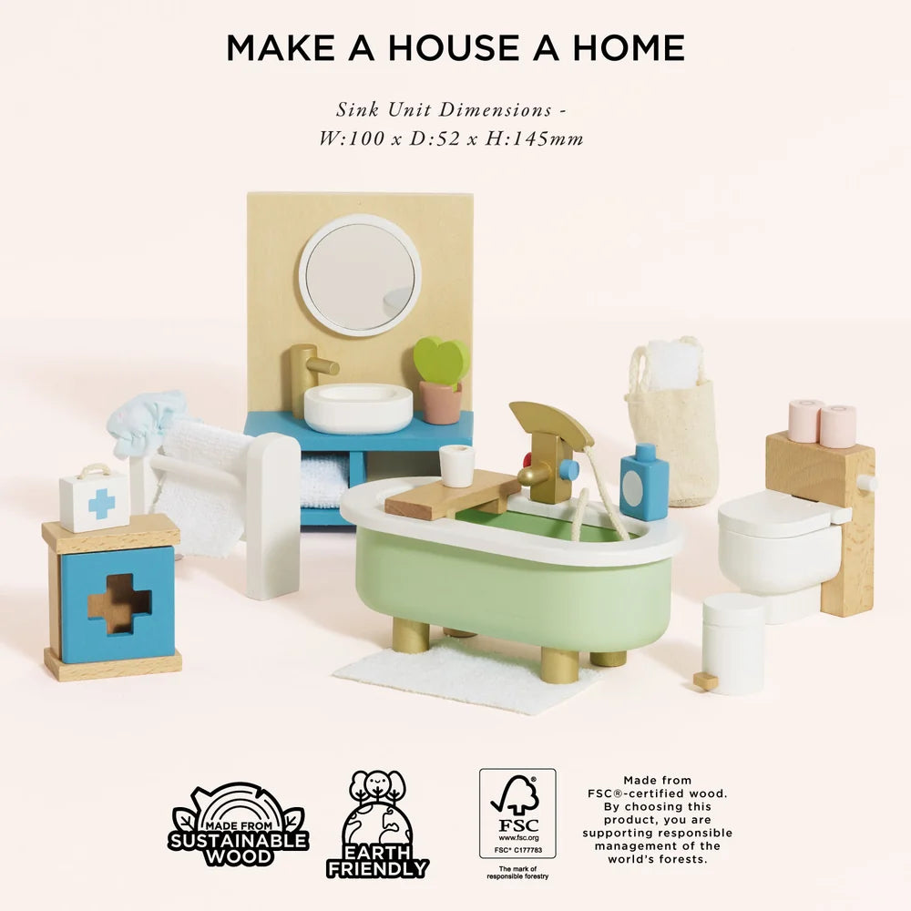 Dolls House Bathroom Furniture Set - Miniature Play House Furniture by Le Toy Van