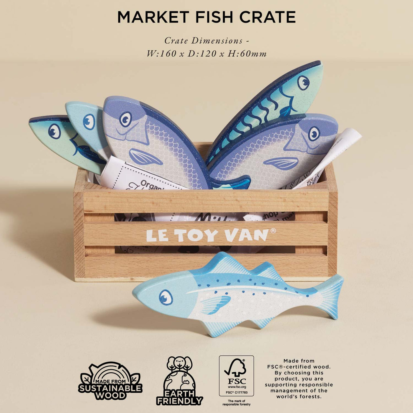 Market Fish Wooden Play Food Crate - Wooden Toy Food by Le Toy Van