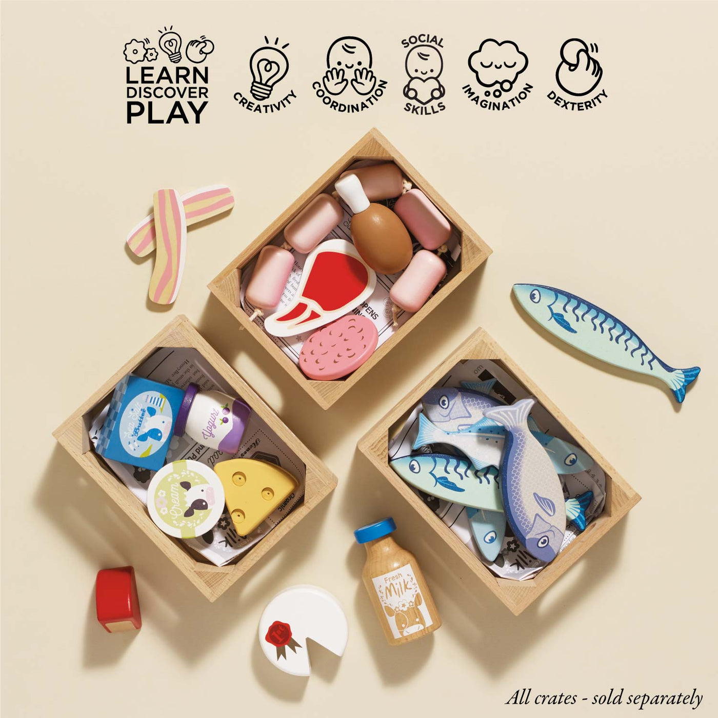 Market Fish Wooden Play Food Crate - Wooden Toy Food by Le Toy Van