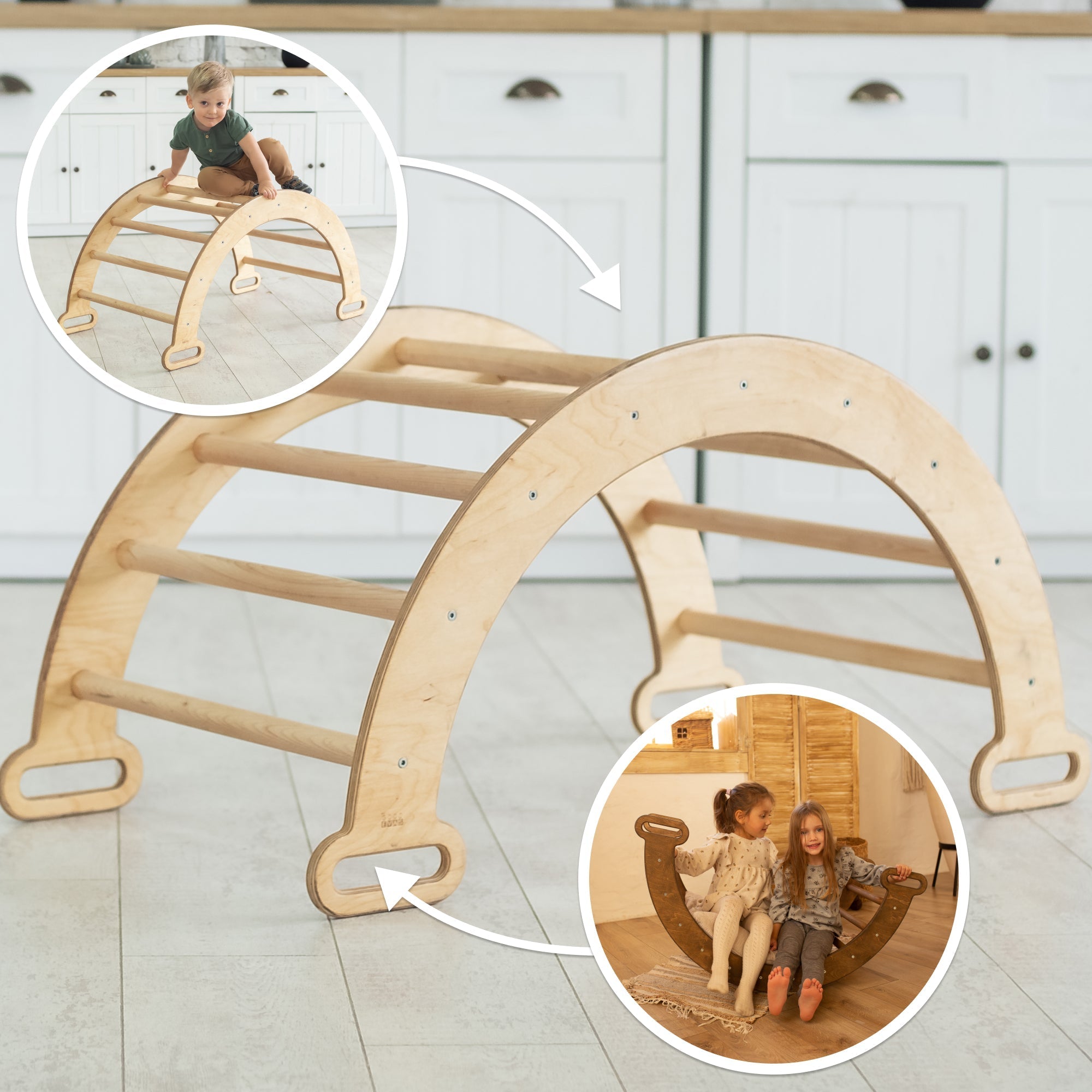 Climbing Arch Rocker Balance Montessori Climbers for Kids 1 7 y.o. Beige