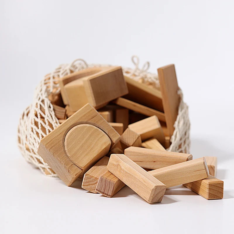 Grimm's - Natural Geometrical Blocks (60 pcs) in Net Bag