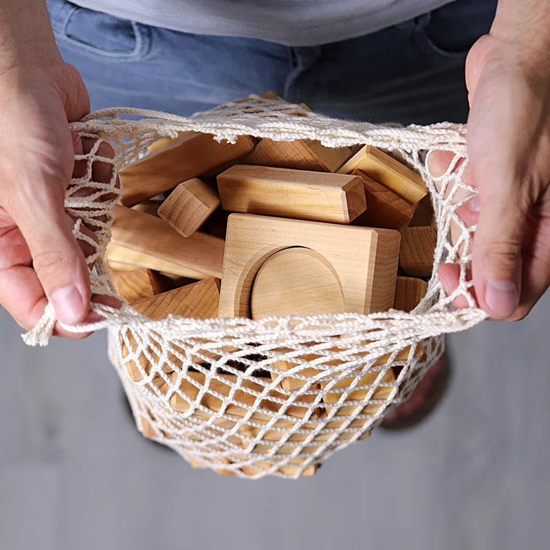 Grimm's - Natural Geometrical Blocks (60 pcs) in Net Bag