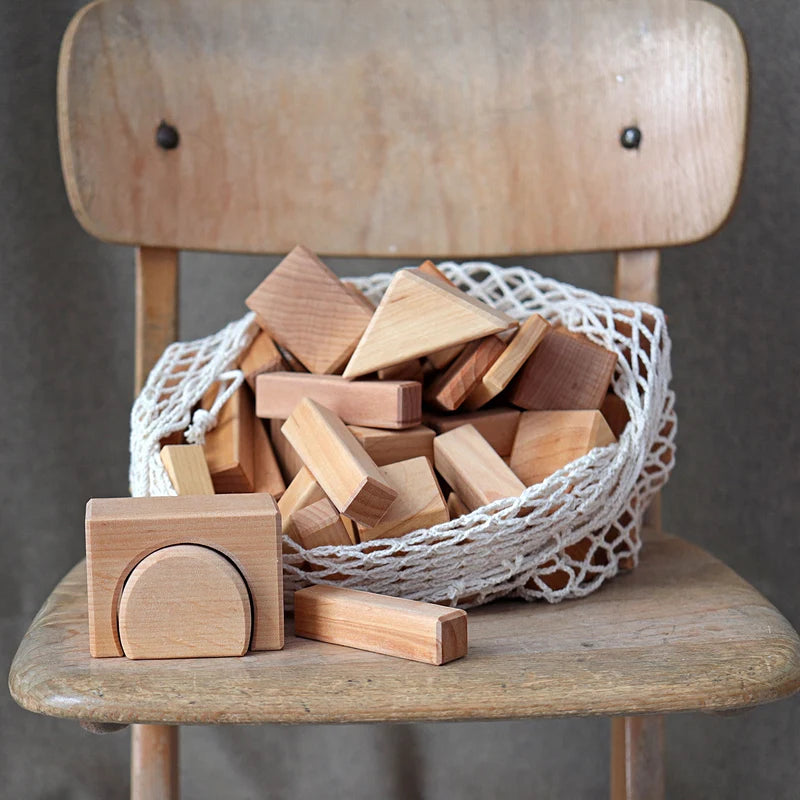 Grimm's - Natural Geometrical Blocks (60 pcs) in Net Bag
