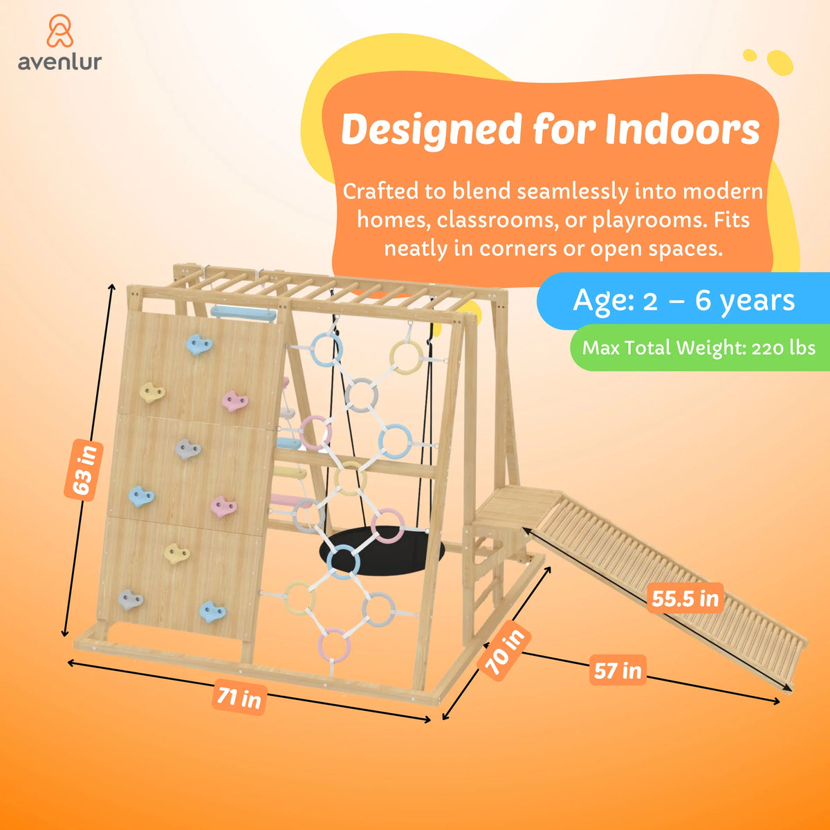 Sweetgum 8-in-1 Indoor Playset for Toddlers with Slide and Swing by Avenlur