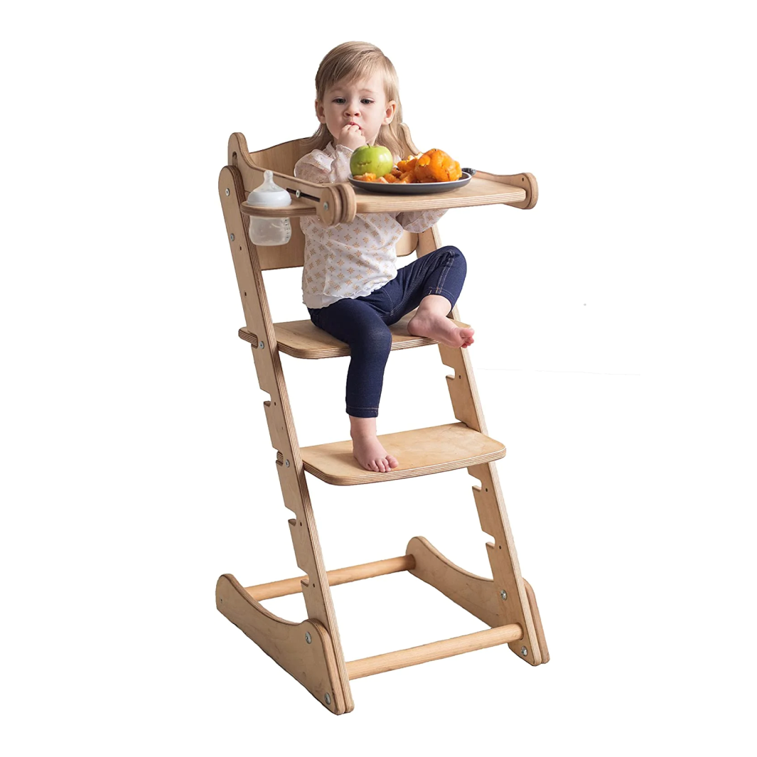 Chaise de croissance pour enfants – Aide de cuisine avec plateau – Beige